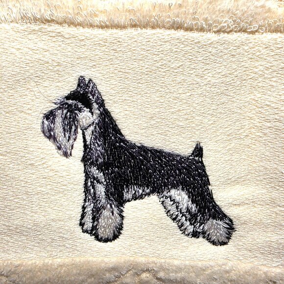Dog Beige Hand Towel With Embroidered Schnauzer & Paw Print Pattern - Picture 3 of 3